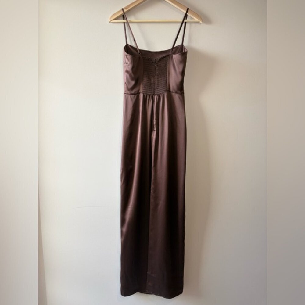 NEW Reformation Frankie Silk Maxi Navy Dress Gown Cafe Brown | US 0 UK 4 - Picture 7 of 13
